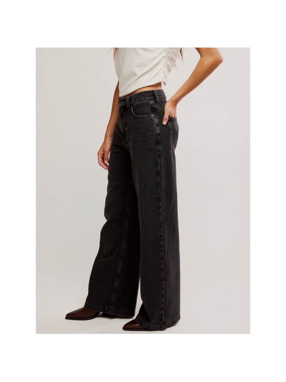 NEW WE THE FREE x FREE PEOPLE Stride Jean - Wide Straight Leg Black Jeans NWT 🌷